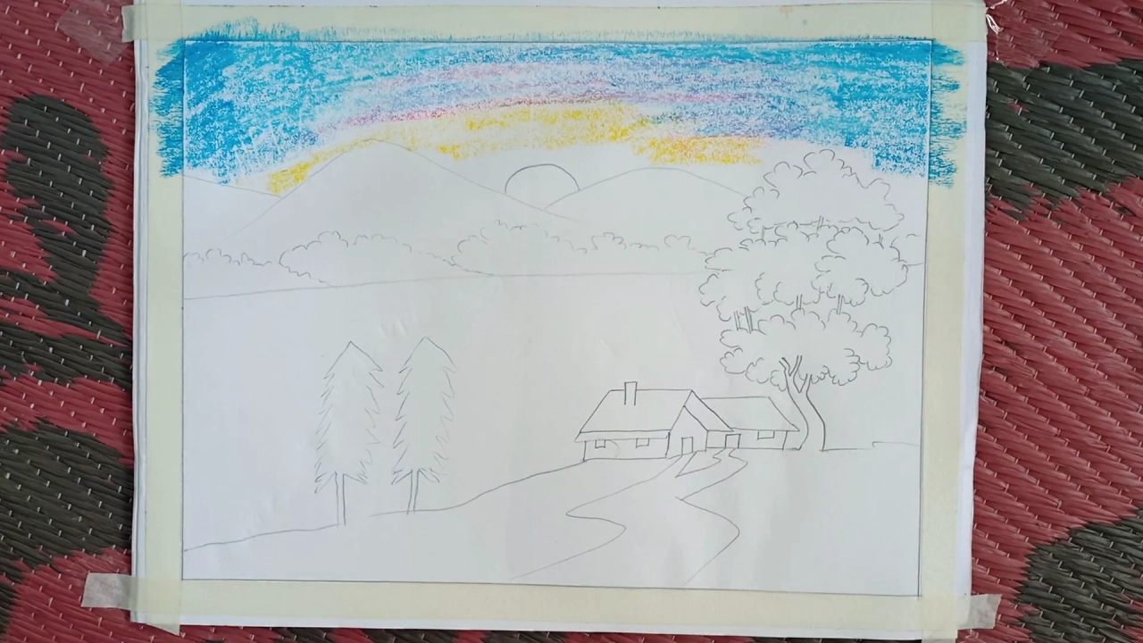 Village Scenery Drawing Step By Step 10