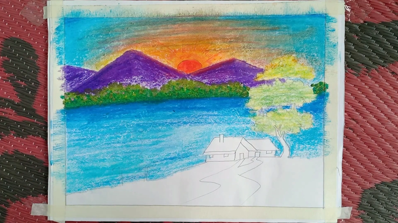Village Scenery Drawing Step By Step 16