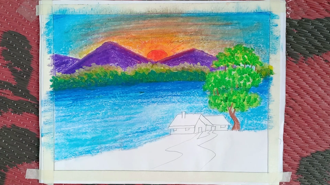Village Scenery Drawing Step By Step 19
