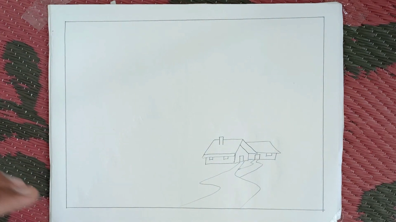 Village Scenery Drawing Step By Step 3
