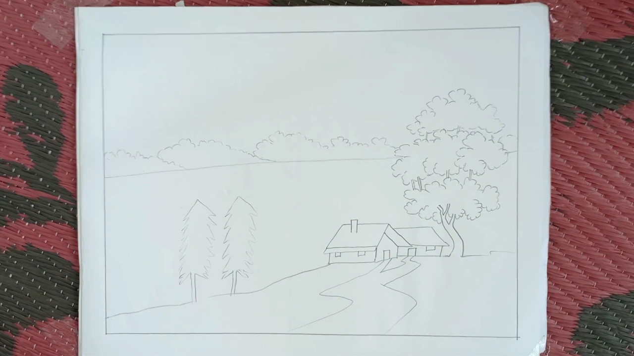 Village Scenery Drawing Step By Step 6