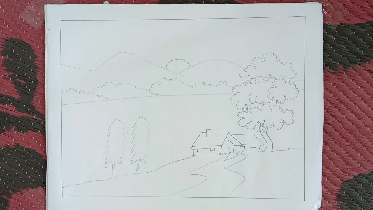 Village Scenery Drawing Step By Step 7