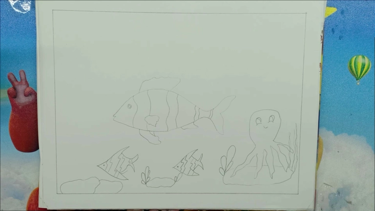 How to Draw Scenery of Underwater Step by Step 5 Fish Drawing 3