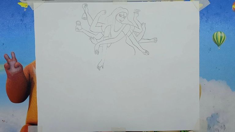 Goddess Durga hand Drawing Easy Step by Step