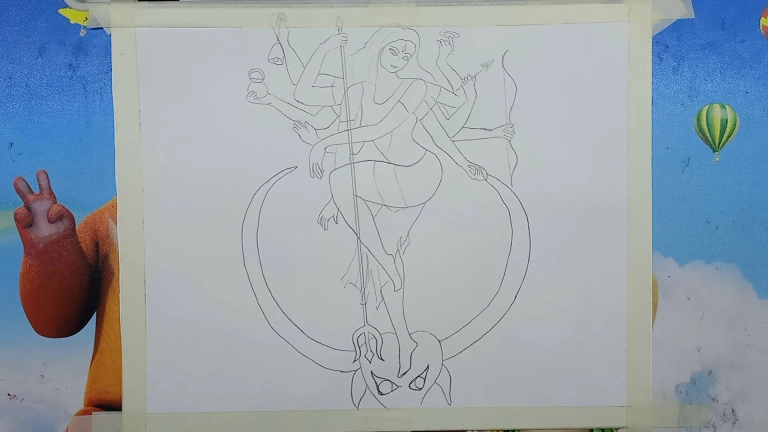 Goddess Durga Drawing Easy Step by Step