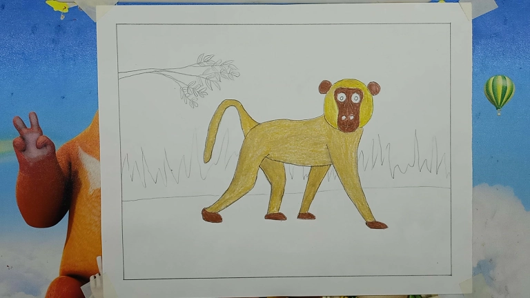 Baboon Drawing Easy Step by Step For Kids or Beginners 8 Fill Brown Color in the Face