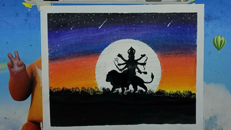 Durga Puja Theme Drawing Easy - Durga Puja Drawing Competition Ideas 11 Devi Durga Theme Drawing 10
