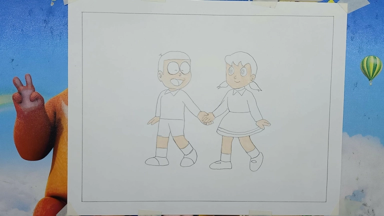 Nobita and Shizuka Drawing Easy Step by Step For Kids/Beginners 8 Nobita and Shizuka Drawing