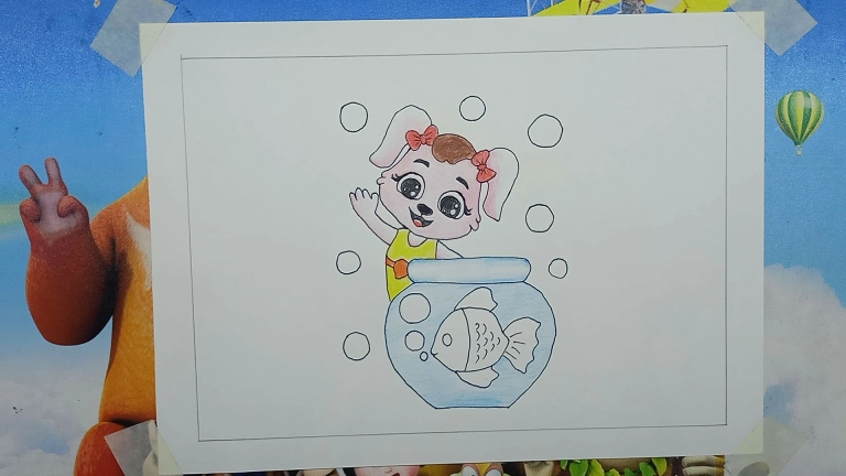 Cute Cat and Golden Fish Drawing Easy - Drawing Tutorial for Kids 14 Cute Cat and Golden Fish Drawing 14