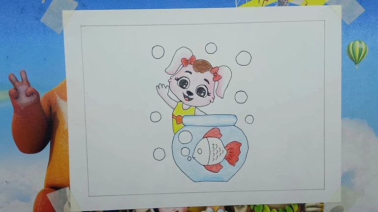 Cute Cat and Golden Fish Drawing Easy - Drawing Tutorial for Kids 15 Cute Cat and Golden Fish Drawing 15