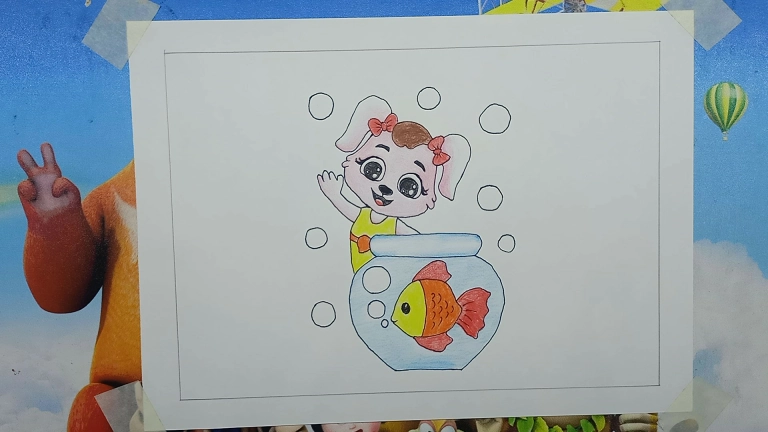Cute Cat and Golden Fish Drawing Easy - Drawing Tutorial for Kids 16 Cute Cat and Golden Fish Drawing 16